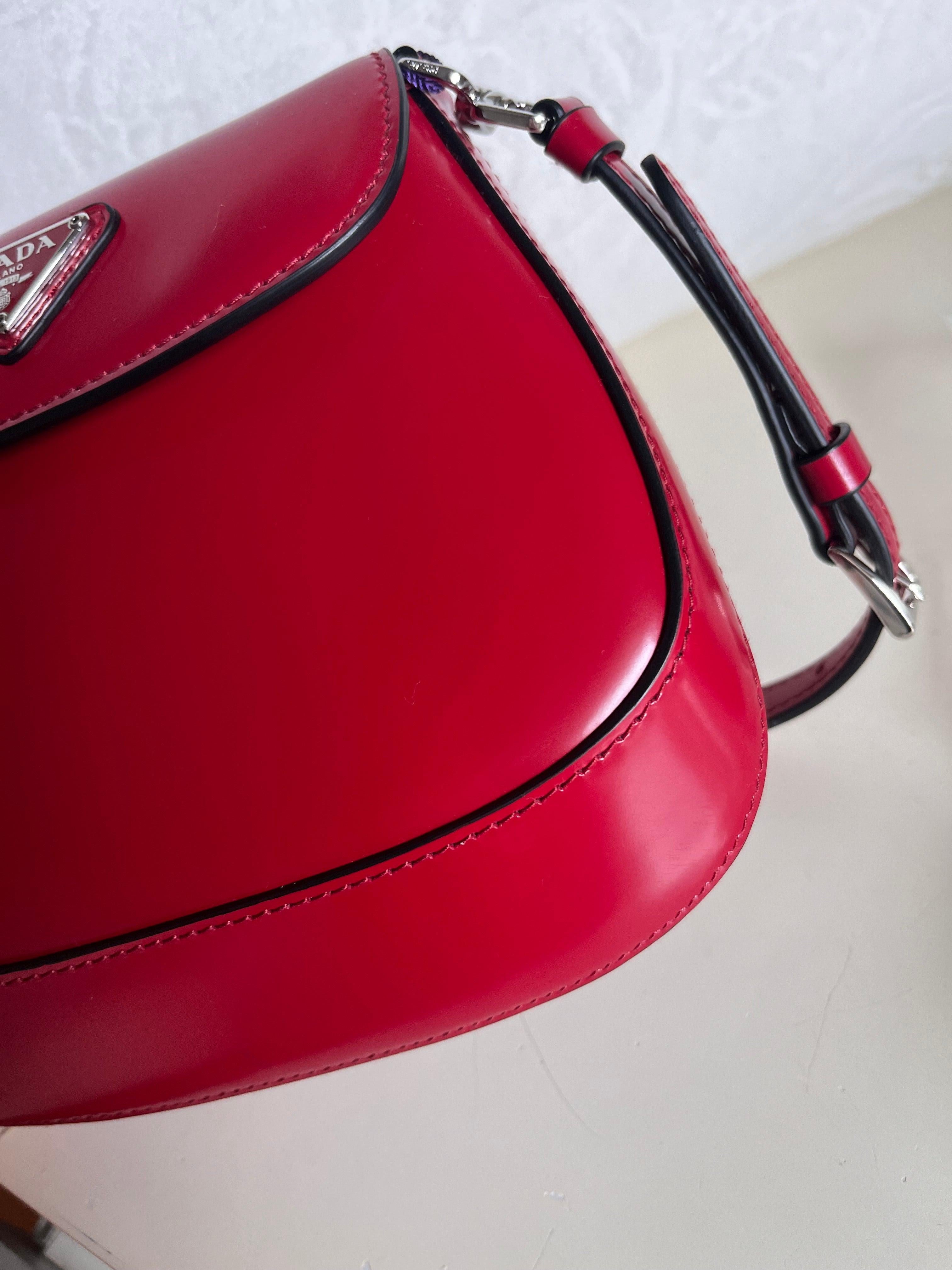 Prada Cleo Flap Red Leather Mini Shoulder bag For Sale 14