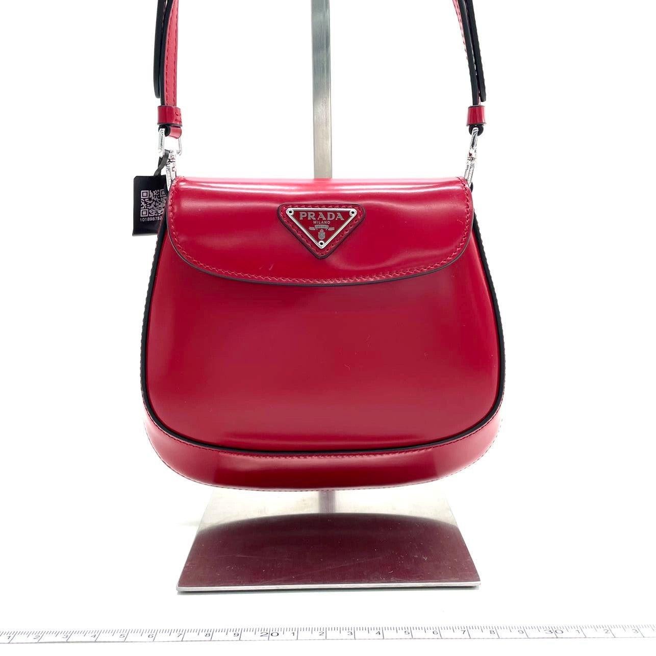 Brown Prada Cleo Flap Red Leather Mini Shoulder bag For Sale