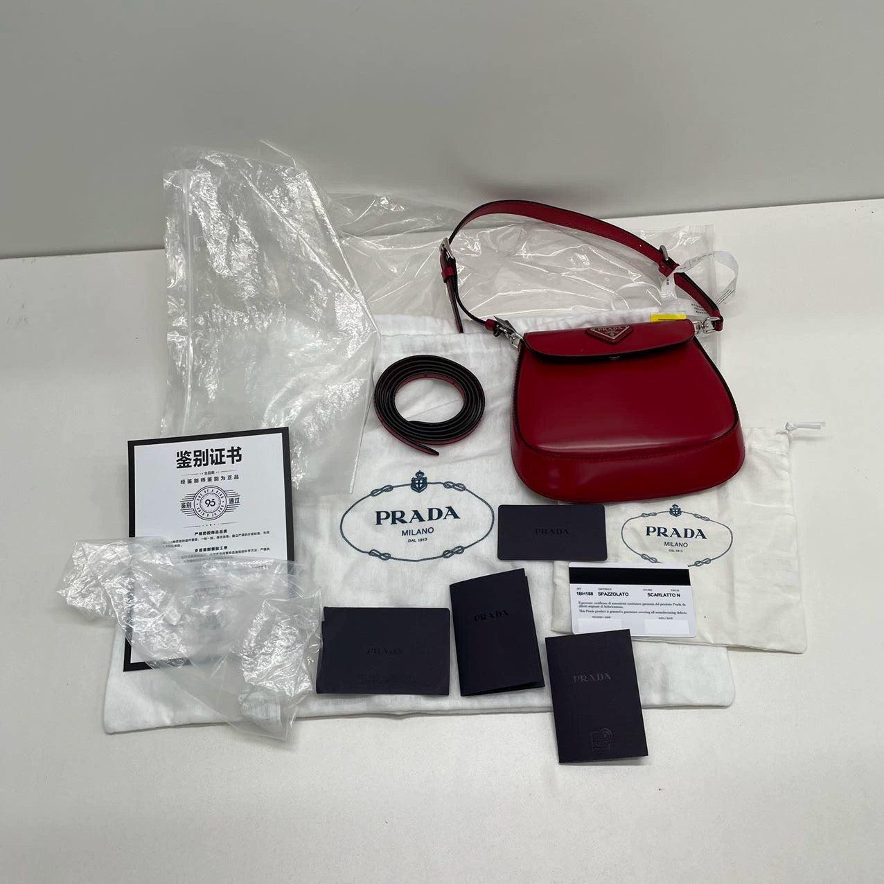 Prada Cleo Flap Red Leather Mini Shoulder bag For Sale 2