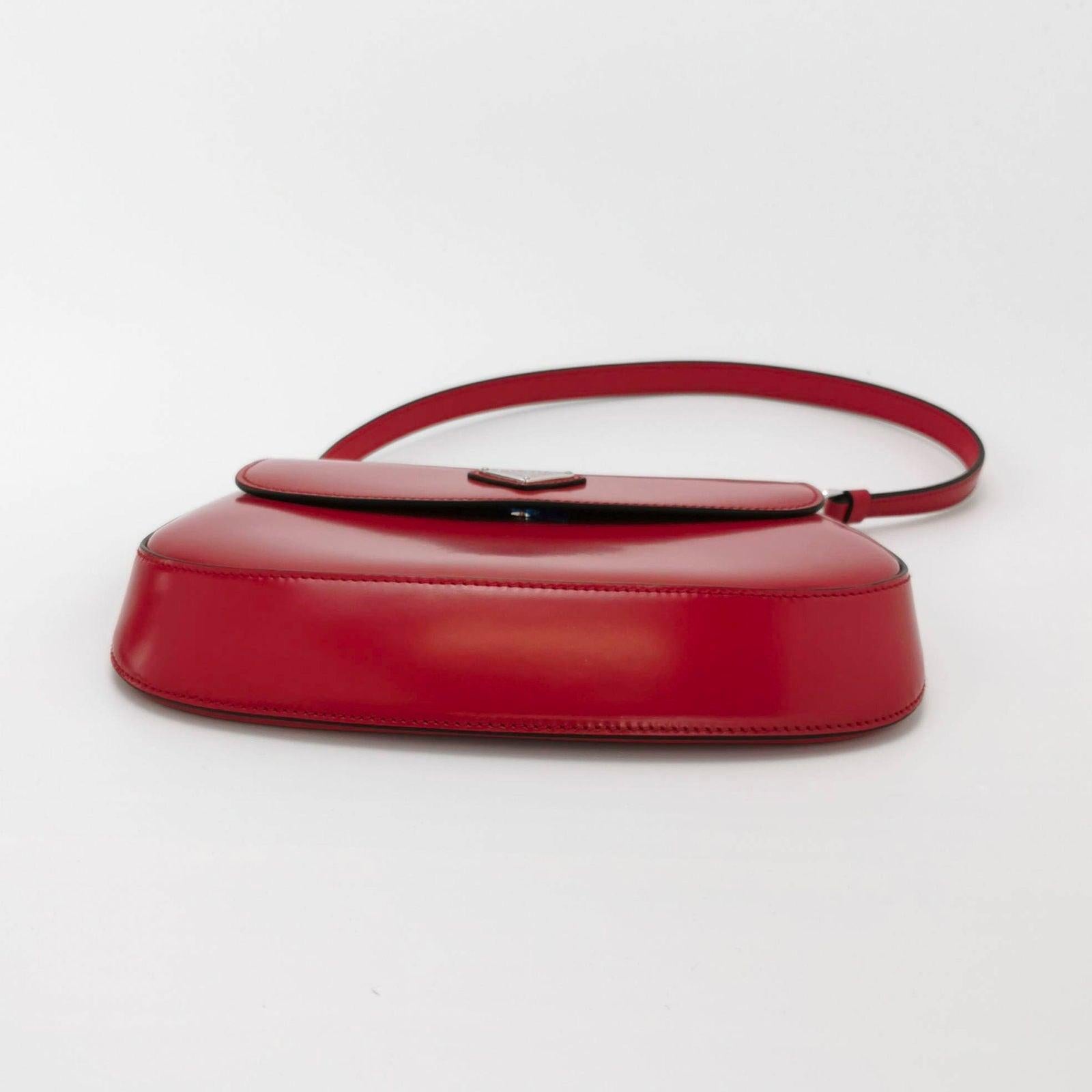 Women's Prada Cleo Flap Red Leather Small Shoulder bag