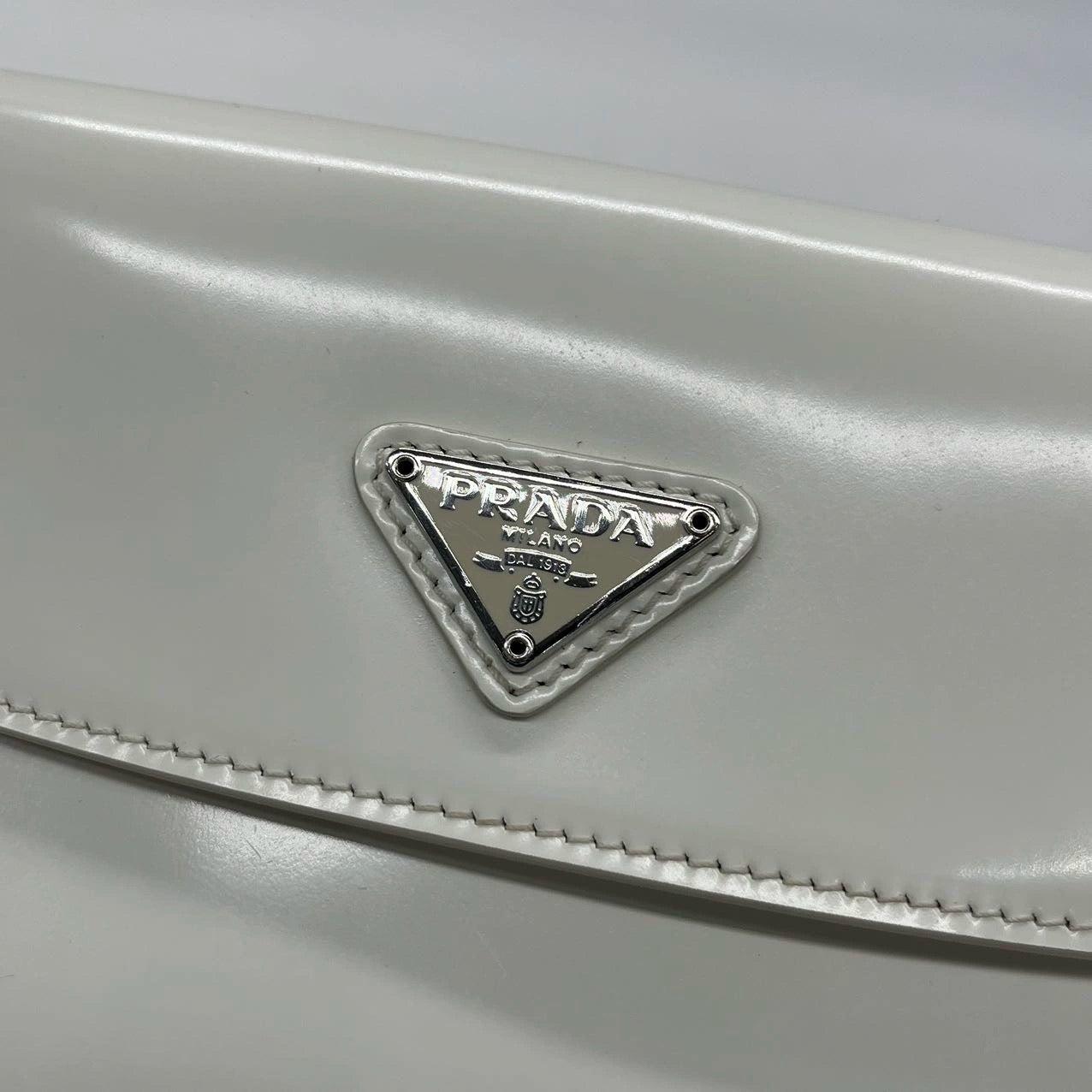 Prada Cleo Flap White Leather Shoulder bag For Sale 11