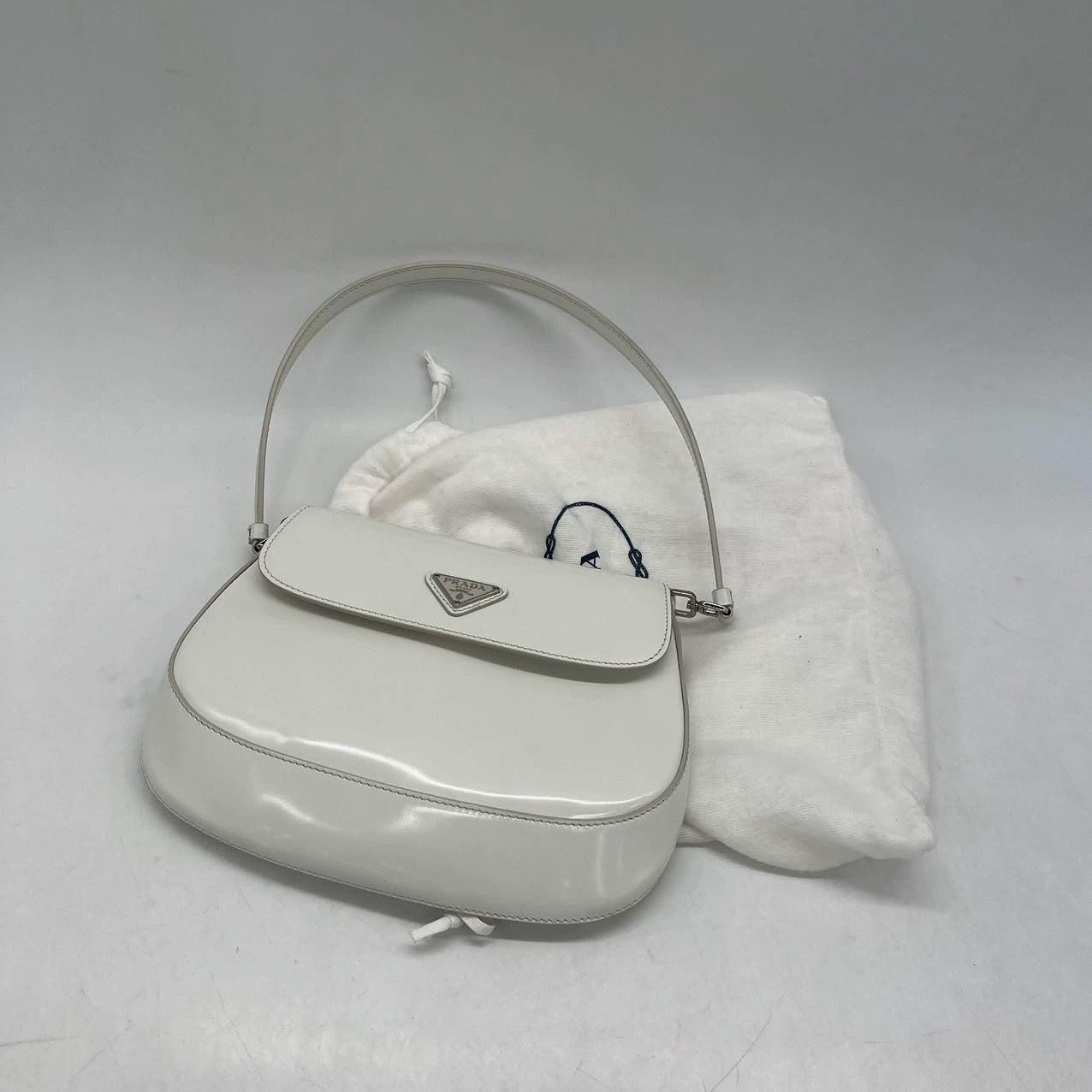 Prada Cleo Flap White Leather Shoulder bag For Sale 3