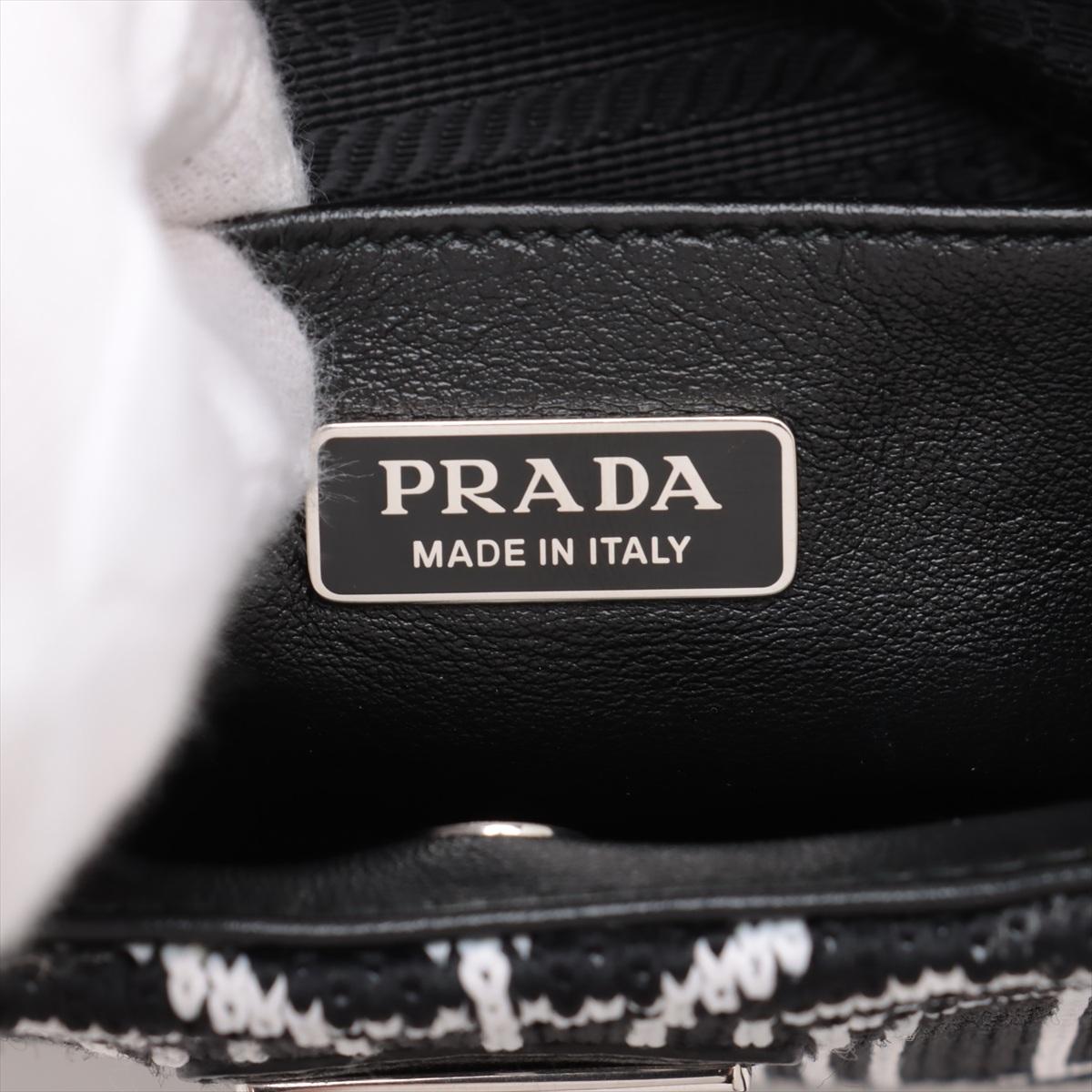 Prada Cleo Jacquard Shoulder Bag Black x White For Sale 6