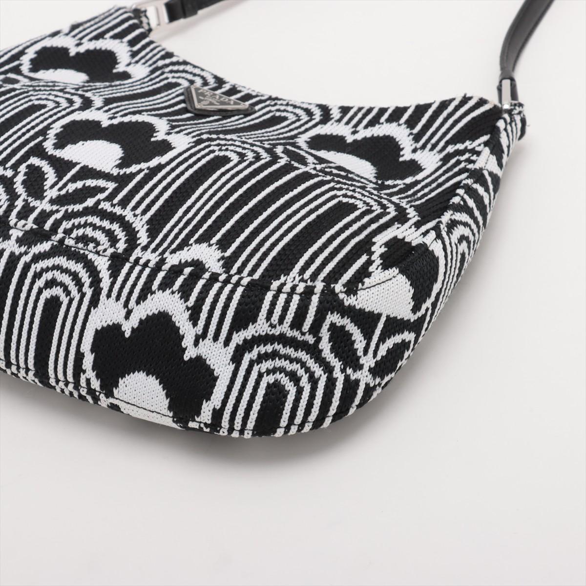 Women's Prada Cleo Jacquard Shoulder Bag Black x White For Sale