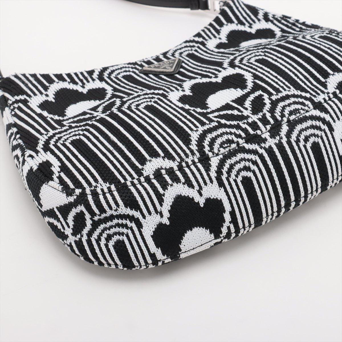Prada Cleo Jacquard Shoulder Bag Black x White For Sale 1