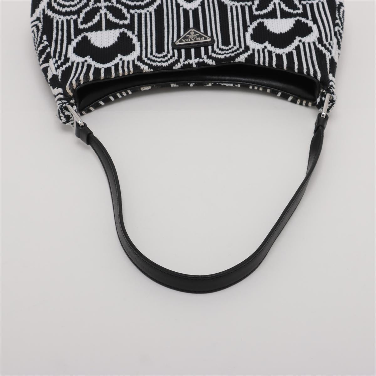 Prada Cleo Jacquard Shoulder Bag Black x White For Sale 2