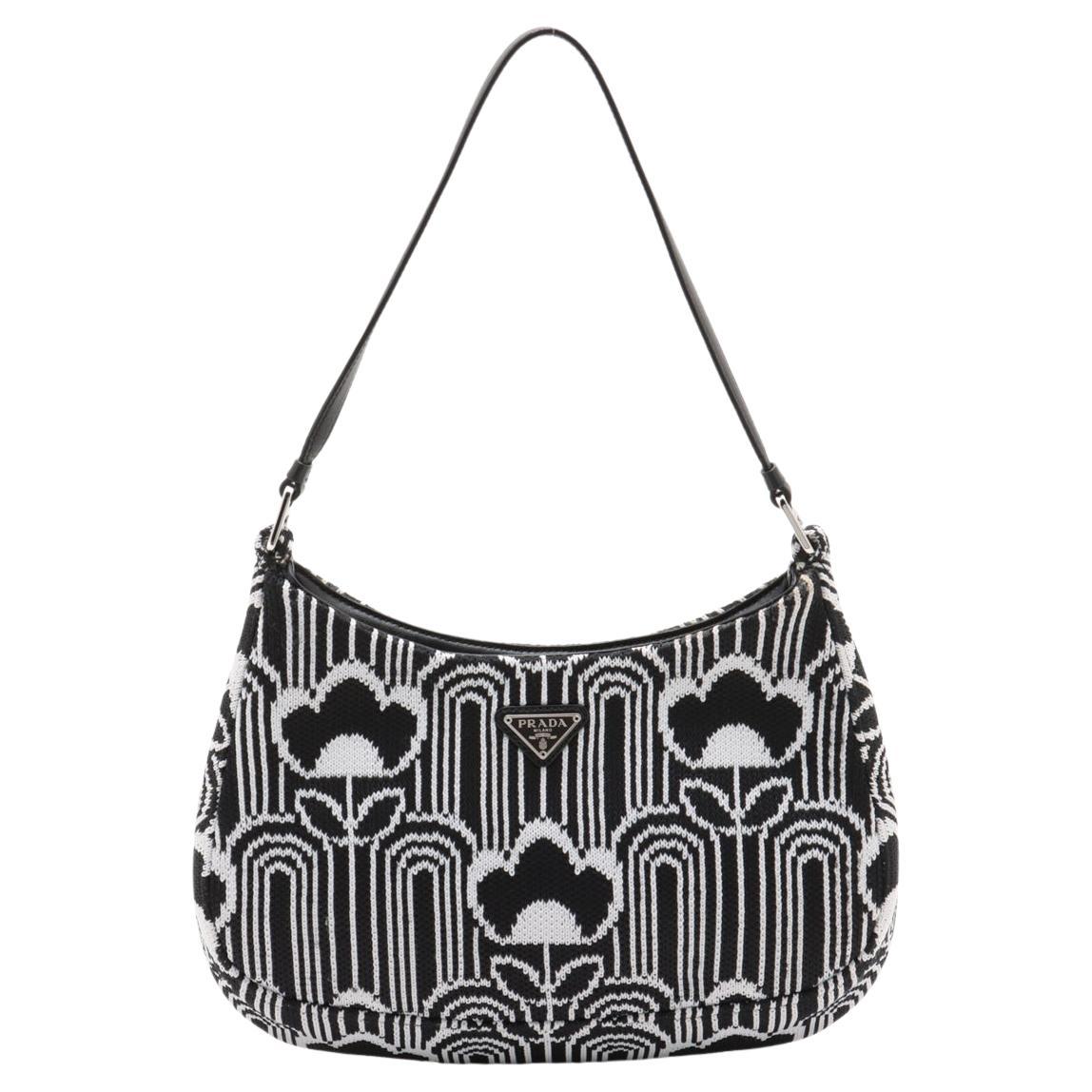 Prada Cleo Jacquard Shoulder Bag Black x White For Sale