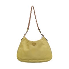 Prada Cleo Nylon Yellow Gold-tone Chain Shoulder Bag
