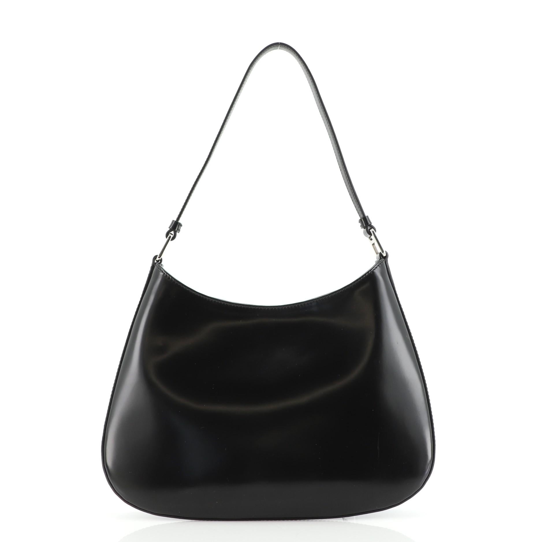 Black Prada Cleo Shoulder Bag Spazzolato Leather Medium