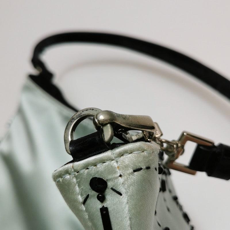 Prada Cleo Vintage Blue Silk Beaded Embroidery Shoulder Bag For Sale 6