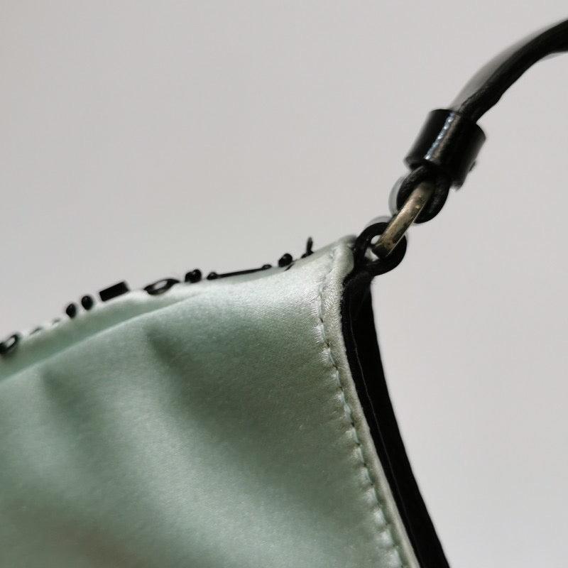 Prada Cleo Vintage Blue Silk Beaded Embroidery Shoulder Bag For Sale 7