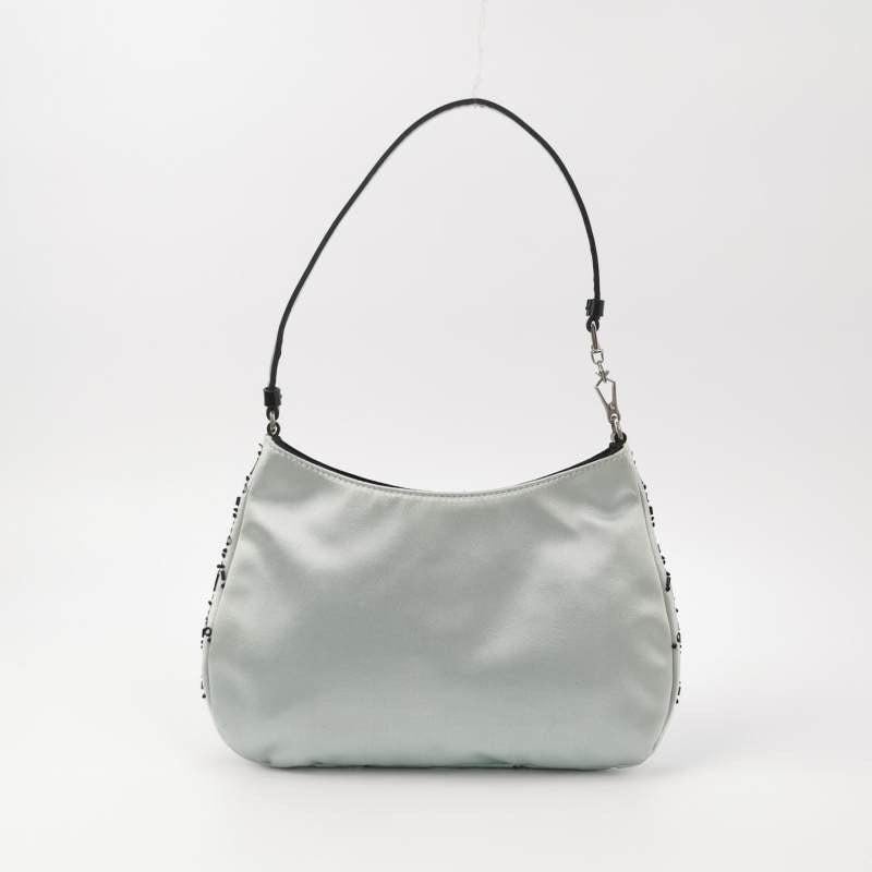 Prada Cleo Vintage Blue Silk Beaded Embroidery Shoulder Bag In Excellent Condition For Sale In AUBERVILLIERS, FR