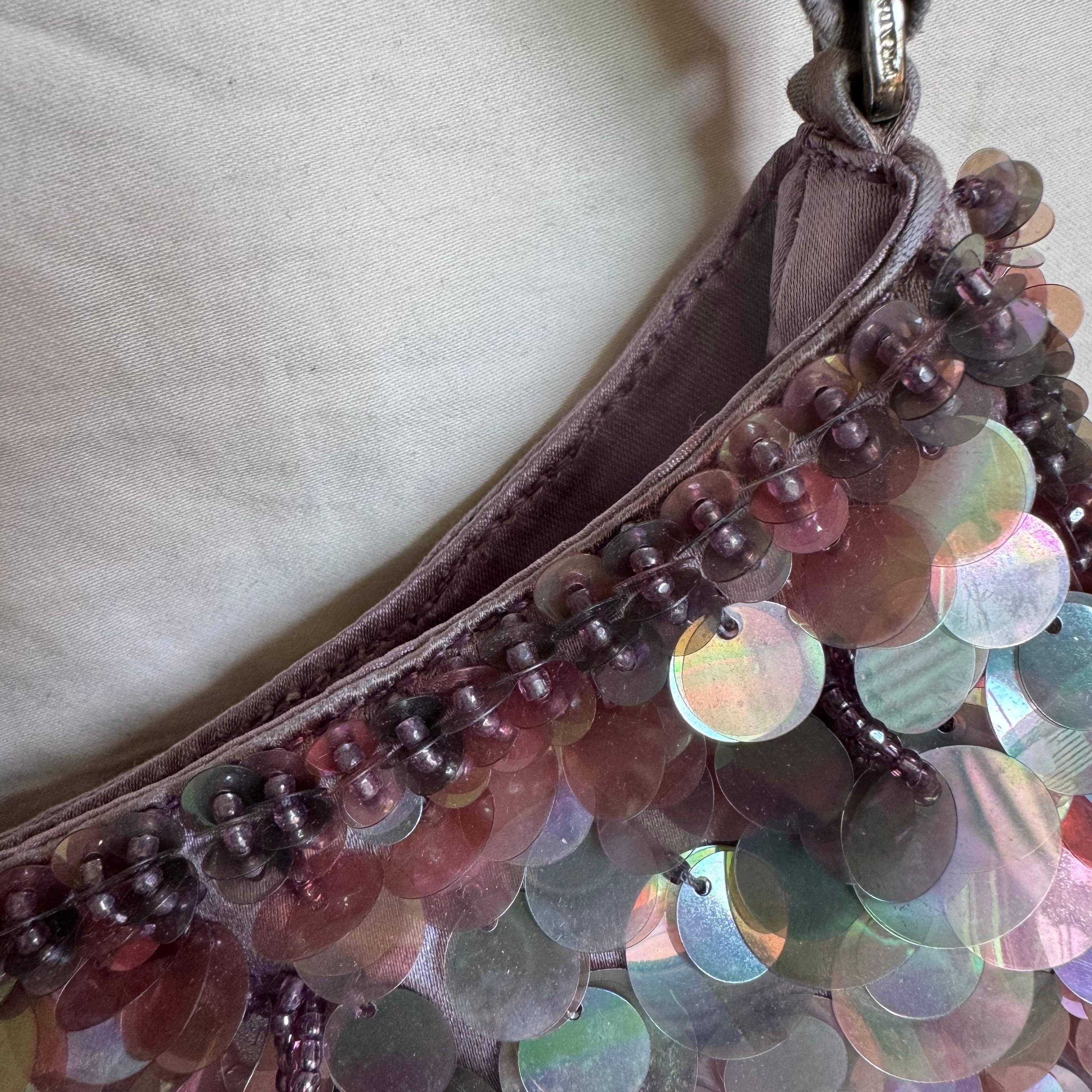 Prada Cleo Vintage Lila Seide und Pailletten Abend Handtasche im Angebot 5