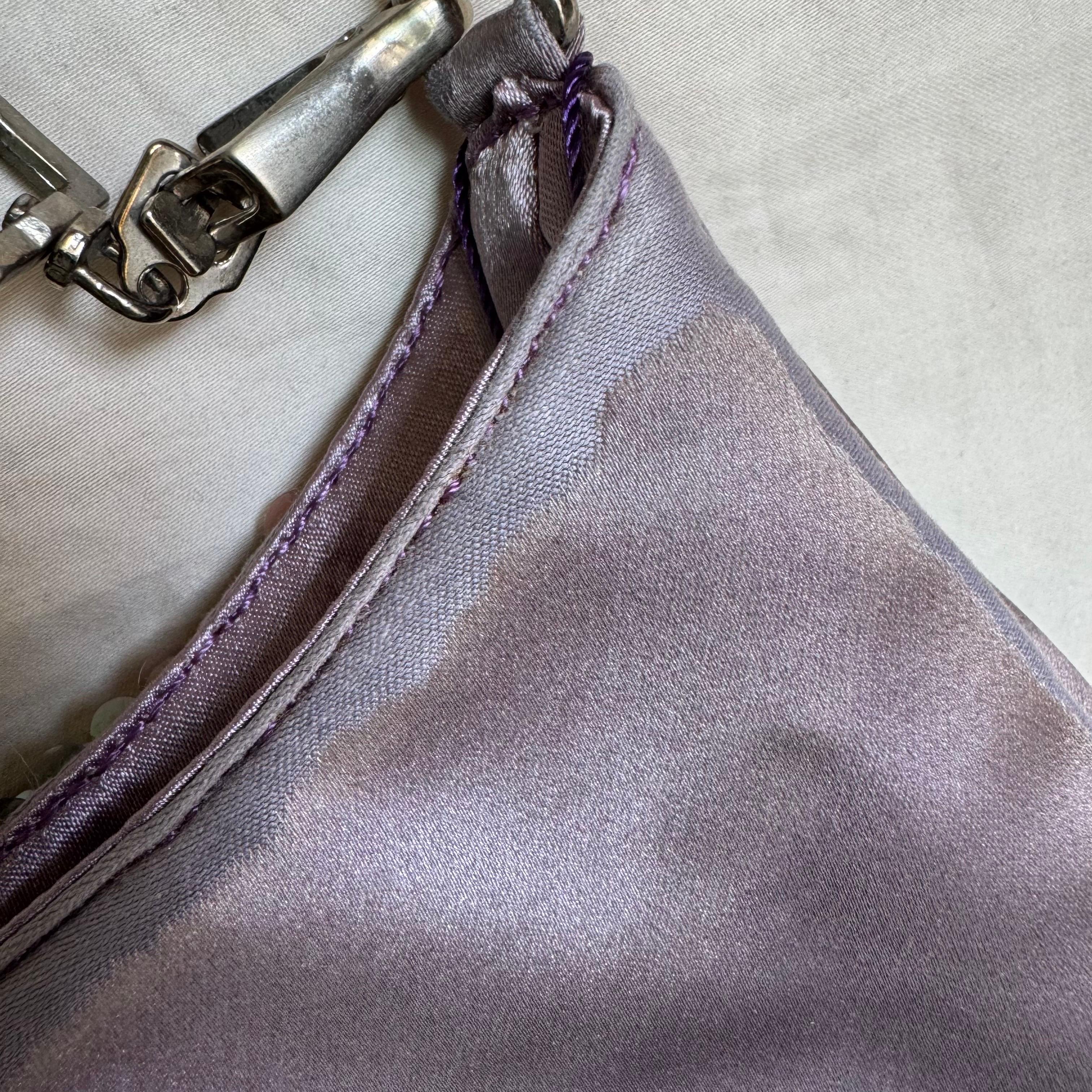 Prada Cleo Vintage Lila Seide und Pailletten Abend Handtasche im Angebot 7