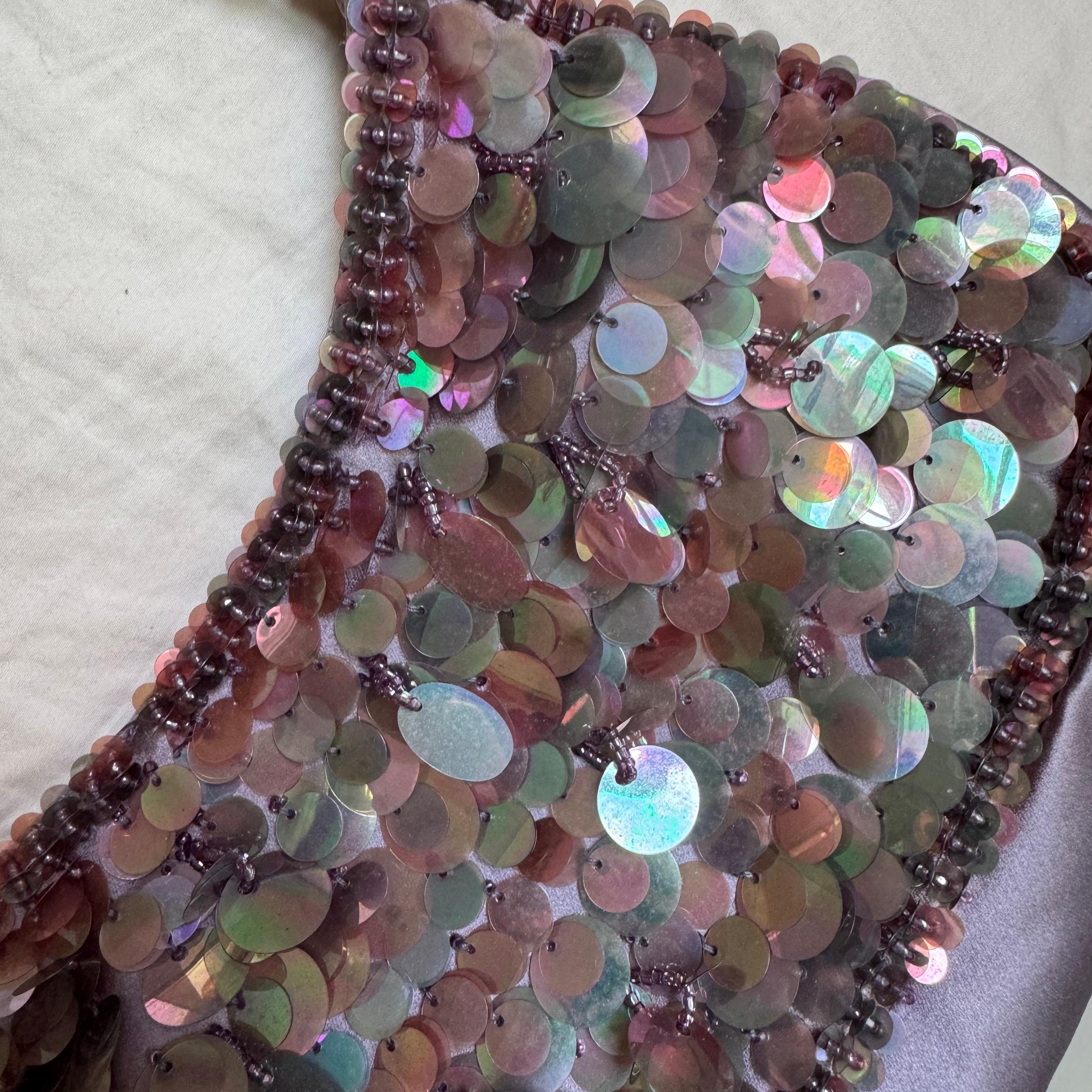 Prada Cleo Vintage Lila Seide und Pailletten Abend Handtasche im Angebot 9