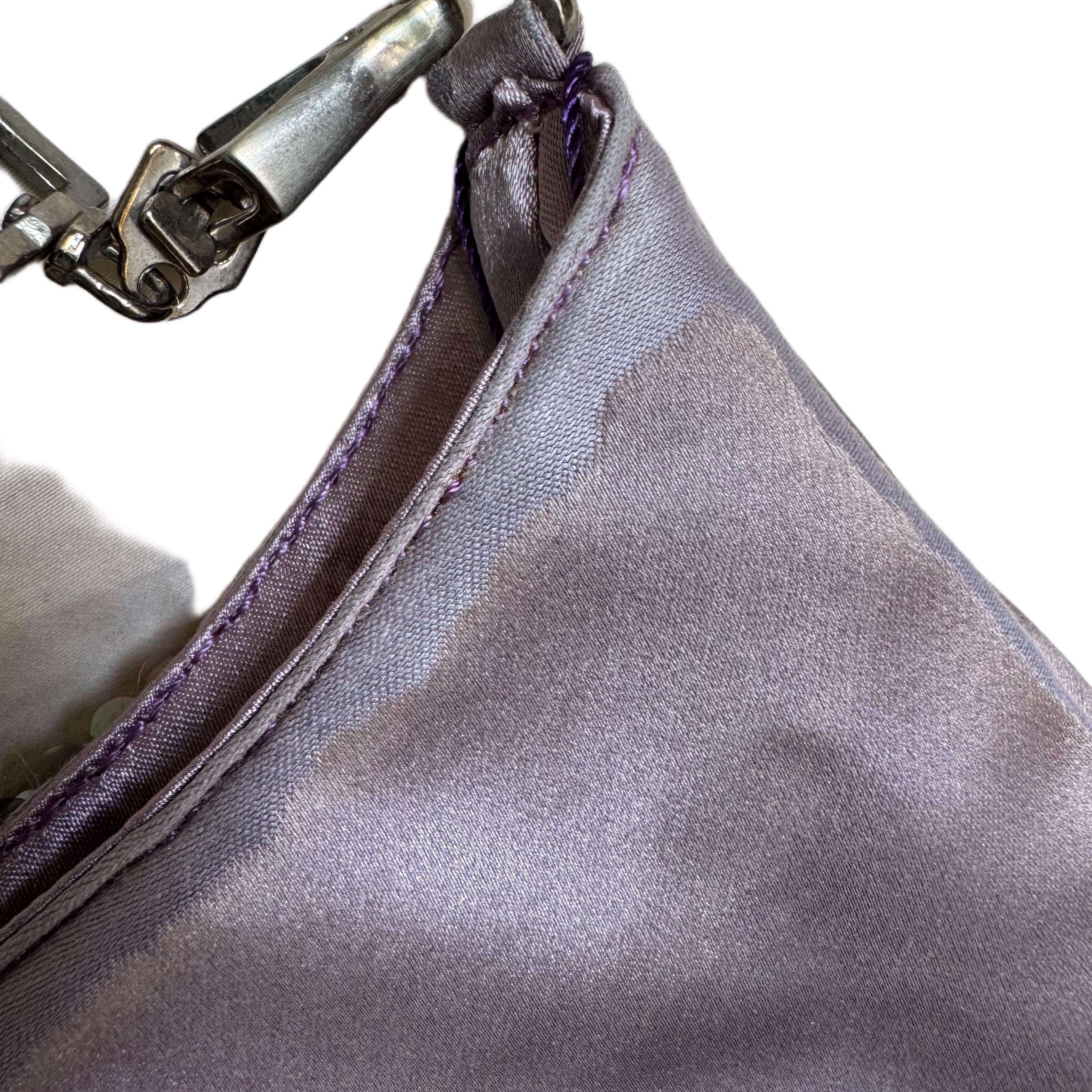 Prada Cleo Vintage Lila Seide und Pailletten Abend Handtasche Damen im Angebot