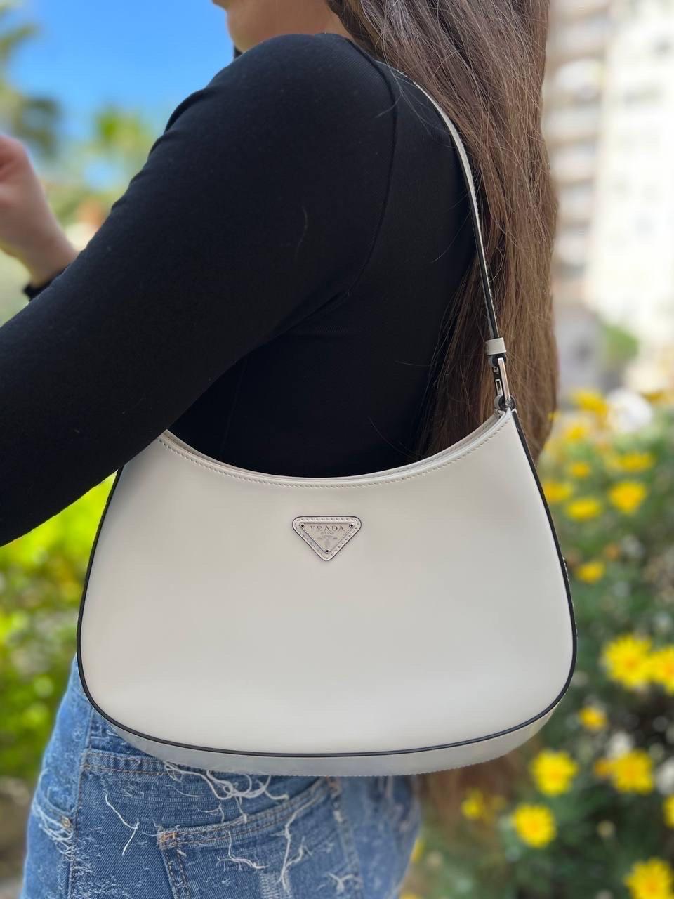Prada Cleo White Leather Shoulder Bag 9