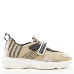 PRADA Cloudbust metallic gold sock knit logo rubber strap low top sneaker EU36