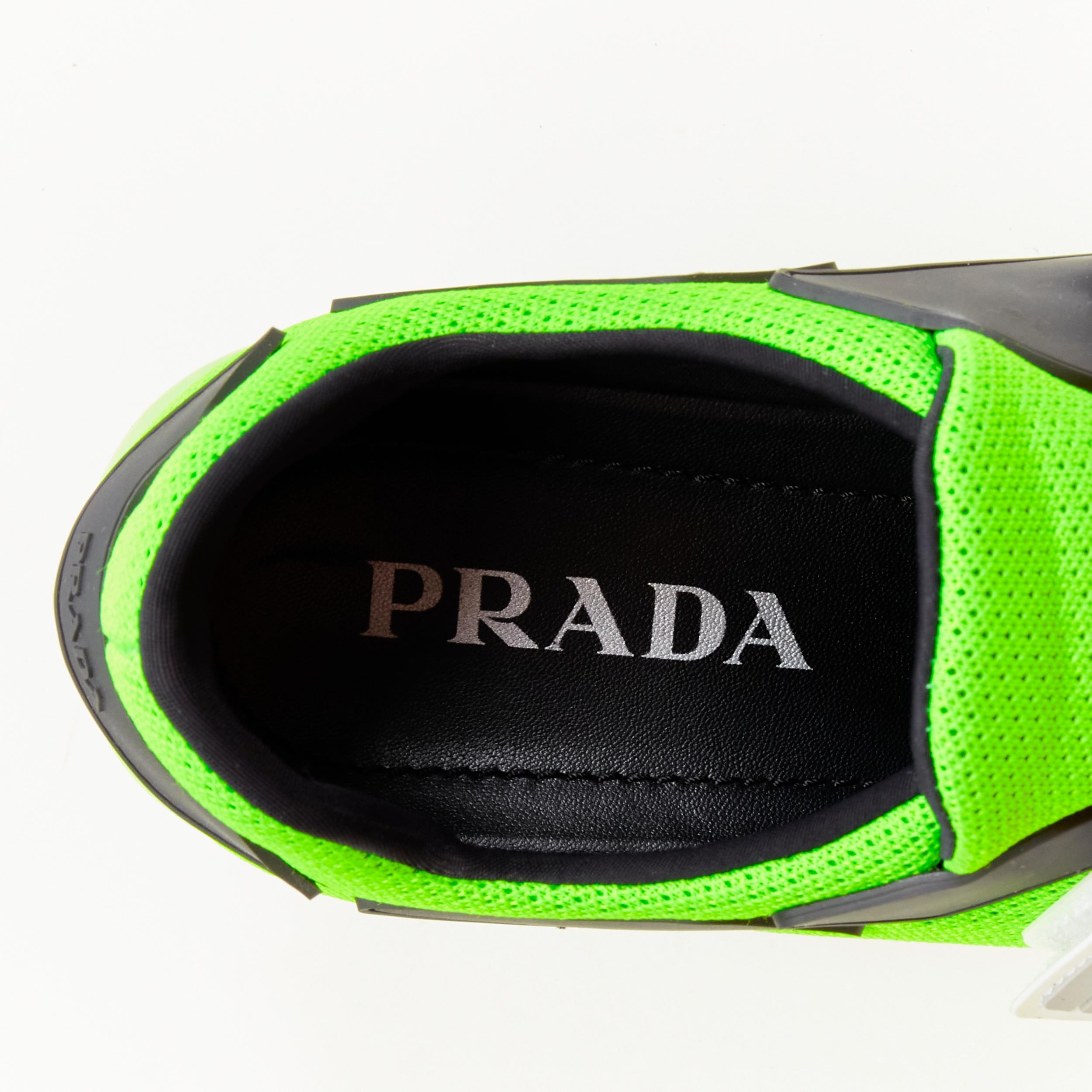 PRADA Cloudbust neon fluorescent green mesh logo strap low top sneakers EU35.5 For Sale 2