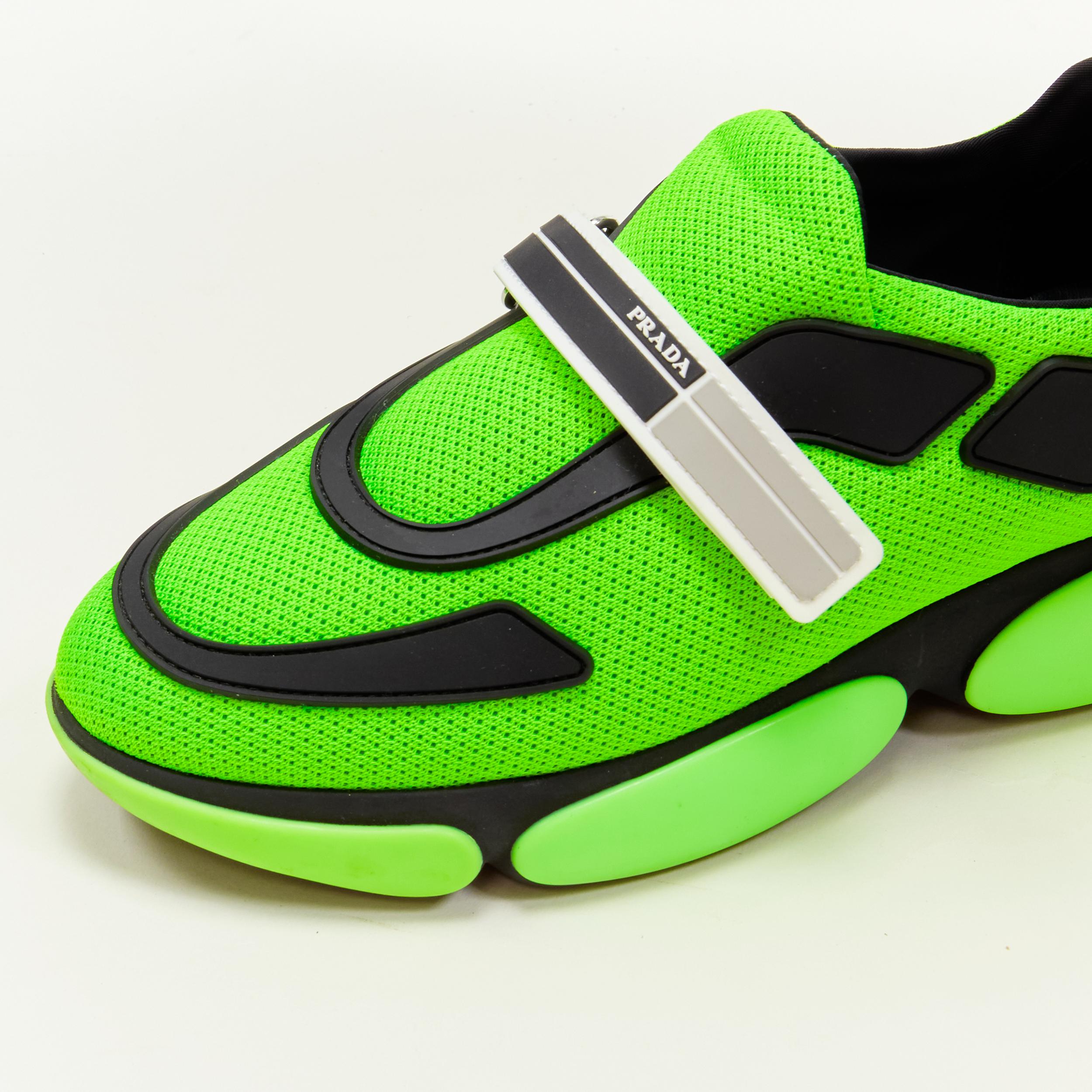 Green PRADA Cloudbust neon fluorescent green mesh logo strap low top sneakers EU35.5 For Sale