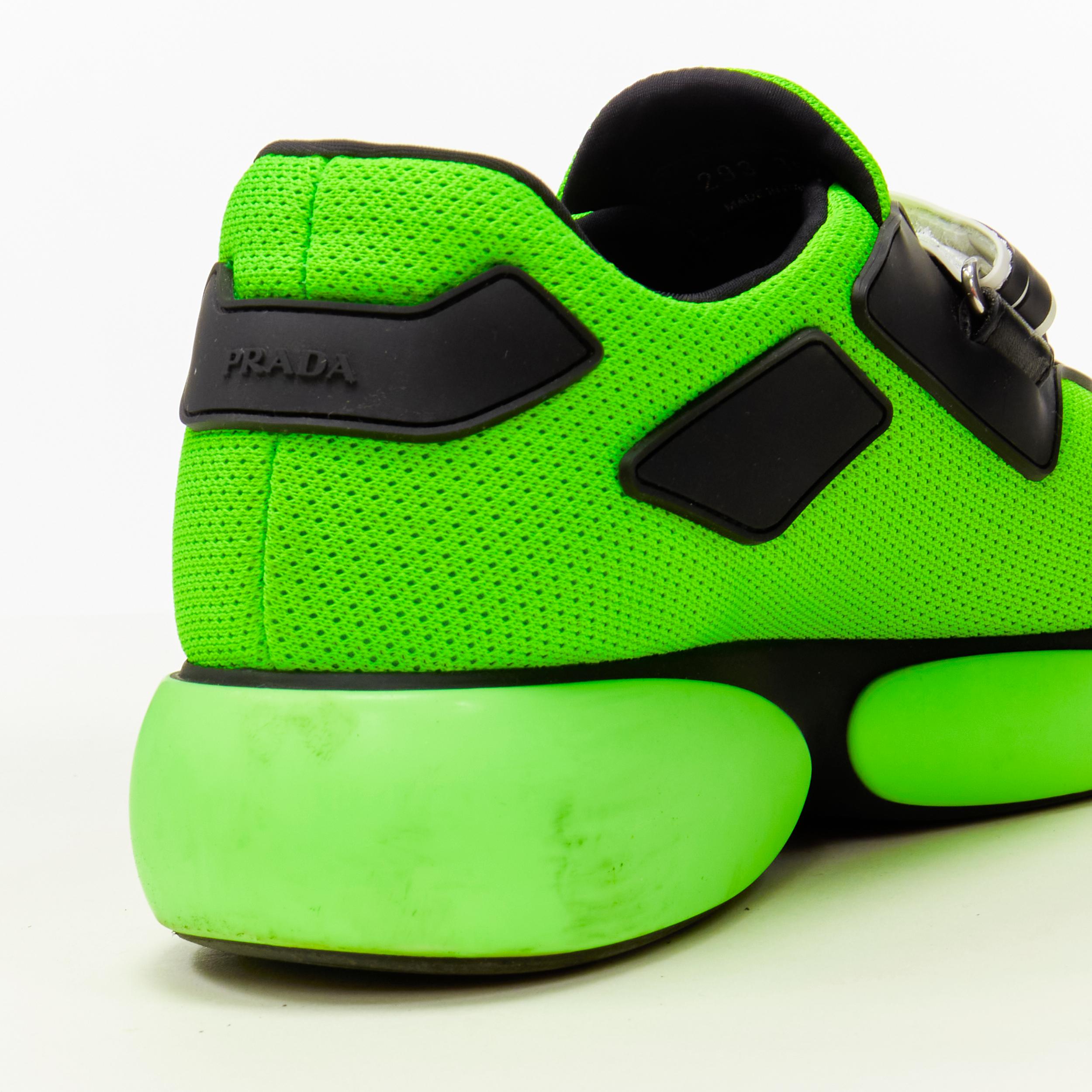Women's PRADA Cloudbust neon fluorescent green mesh logo strap low top sneakers EU35.5 For Sale