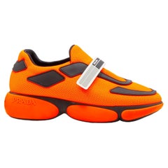 PRADA Cloudbust neon fluorescent orange mesh logo strap low top sneakers EU35.5