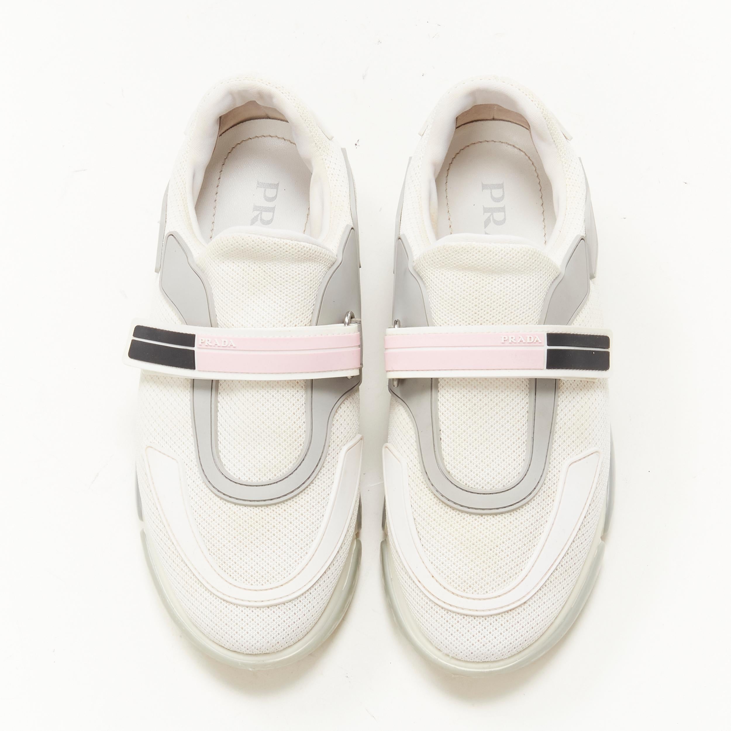 PRADA Cloudbust white mesh pink strap low top sneaker EU36 at 1stDibs