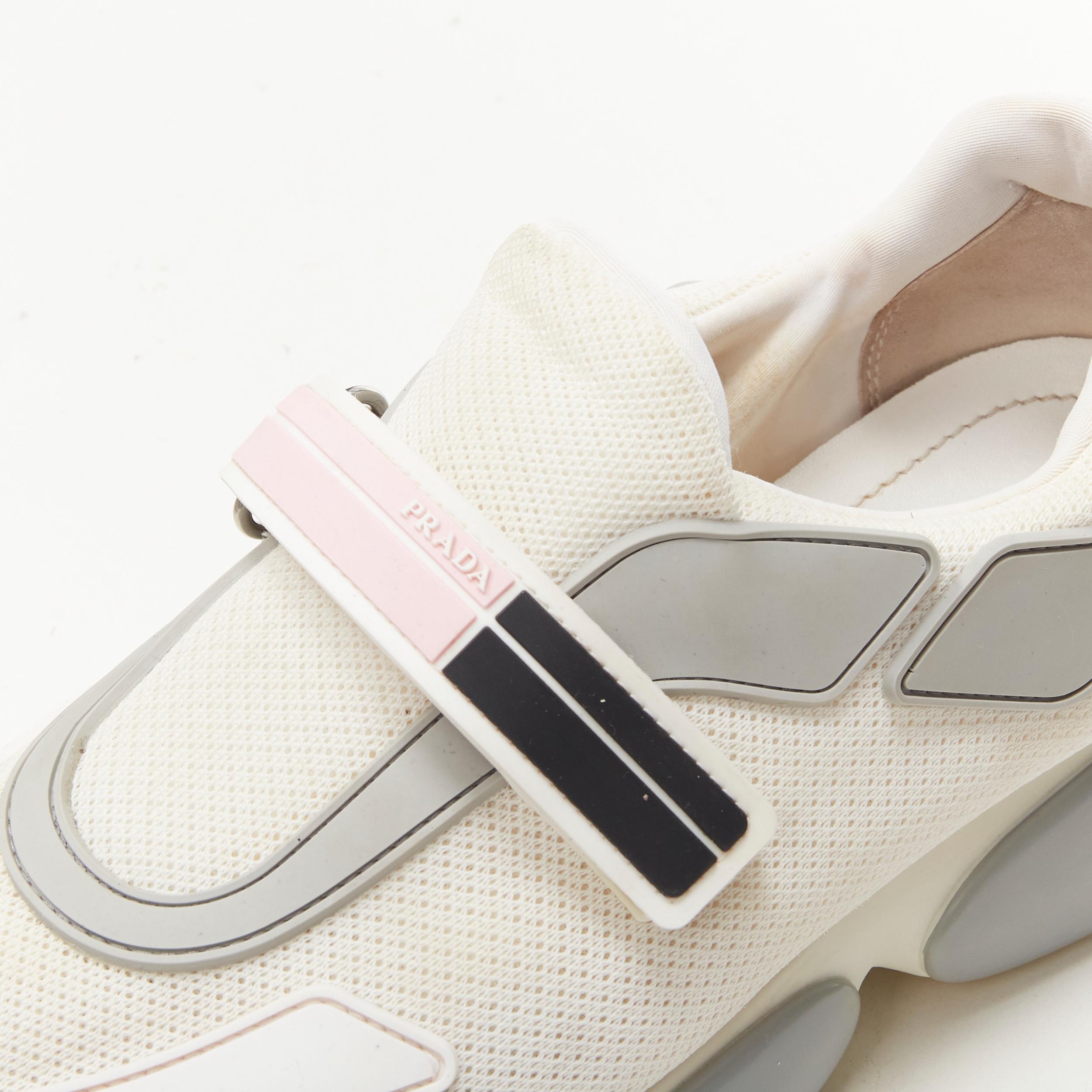 Women's PRADA Cloudbust white mesh pink strap low top sneaker EU36