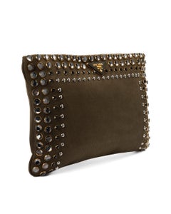 Prada Clutch Studs Medium Denim Green