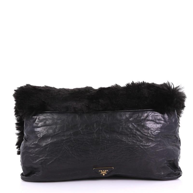 Prada Clutch Faux Fur Oversized In Good Condition In NY, NY