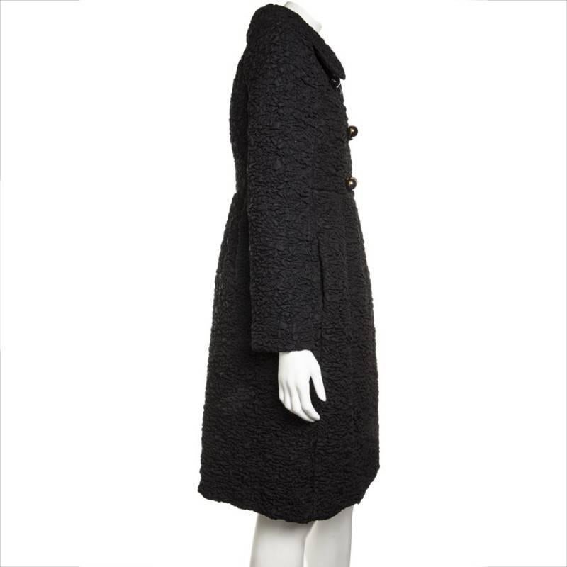 PRADA Coat in Black Blistered Fabric Size 40IT In Excellent Condition In Paris, FR