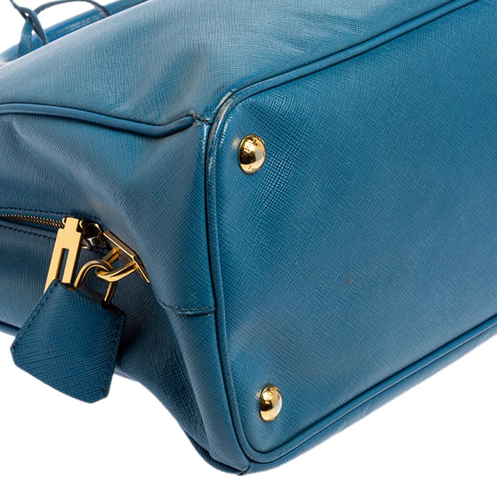 Prada Cobalt Saffiano Lux Leather Middle Zip Tote 5