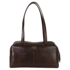 Prada Cocoa Brown Antiqued Calfskin Large Carry Shoulder Bag