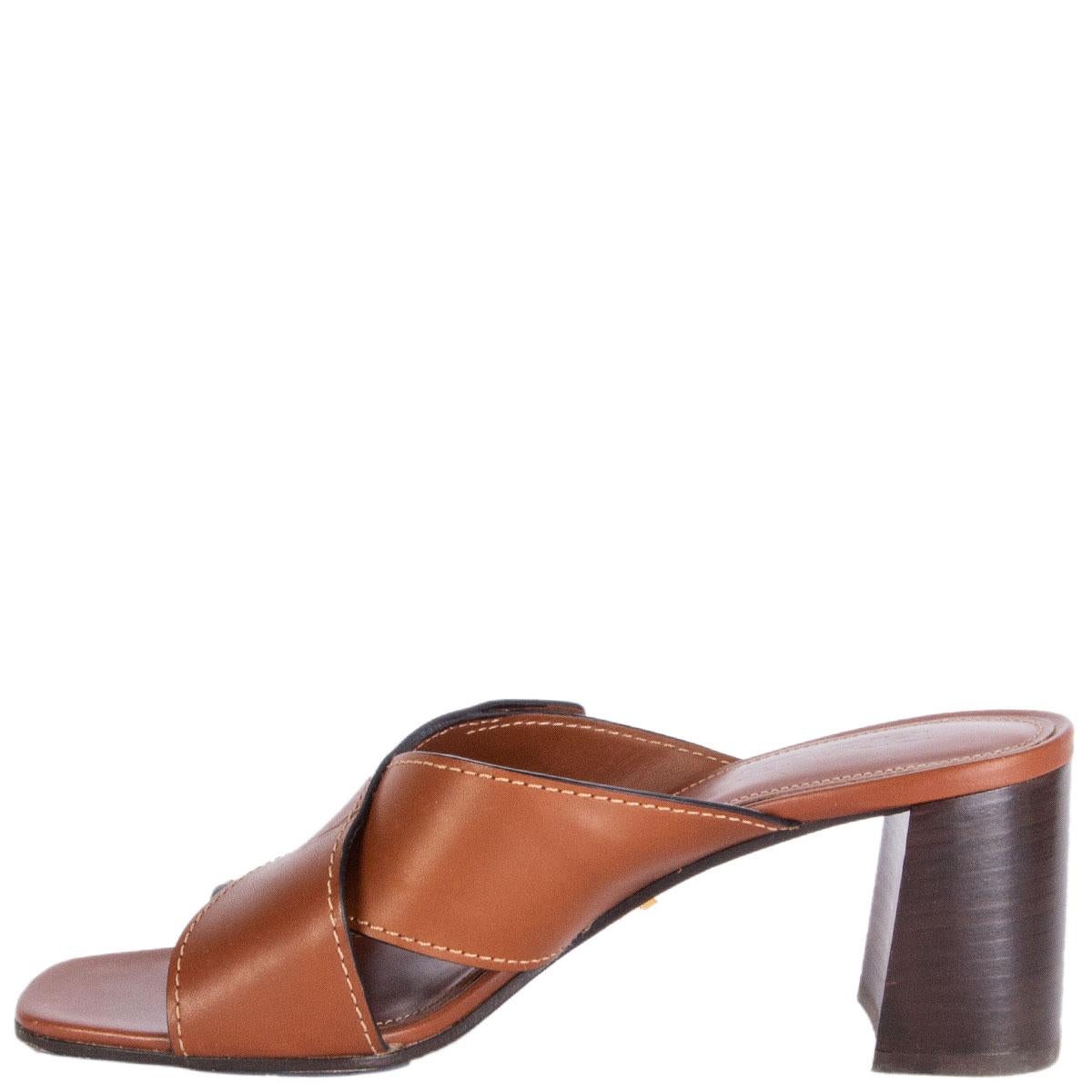 cognac block heel sandals