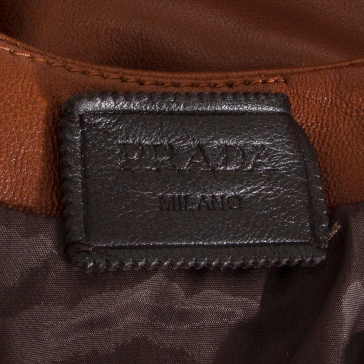 PRADA marrón coñac PIEL MANGA CORTA Vestido SHIFT 42 M en venta 1