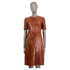 PRADA cognac brown LEATHER SHORT SLEEVE SHIFT Dress 42 M