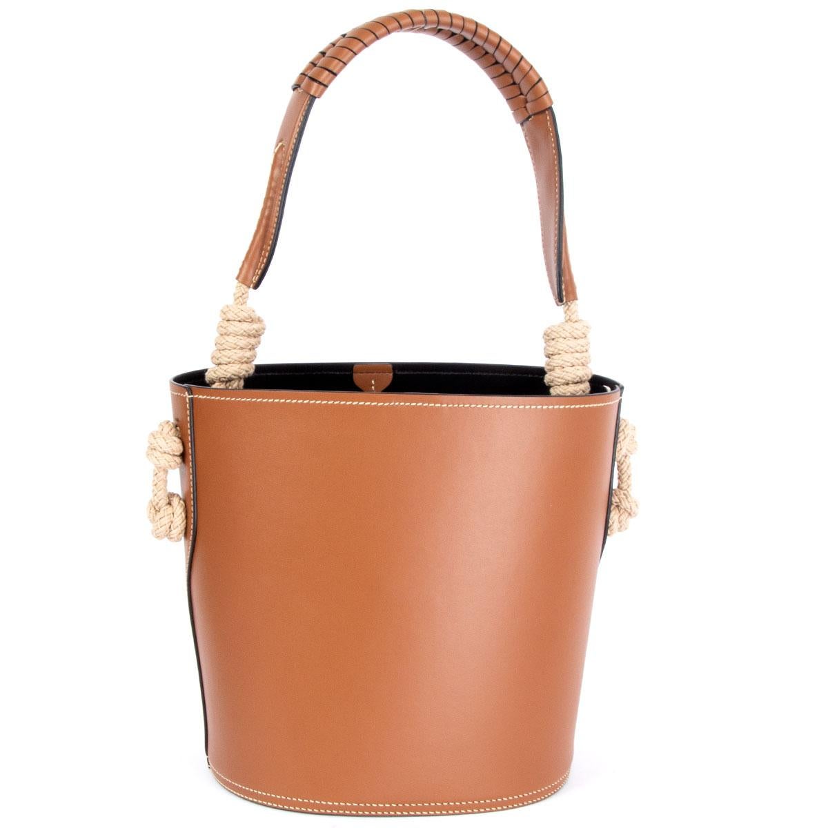 Brown PRADA cognac brown leather TAMBOUR Bucket Bag w Rope Detail