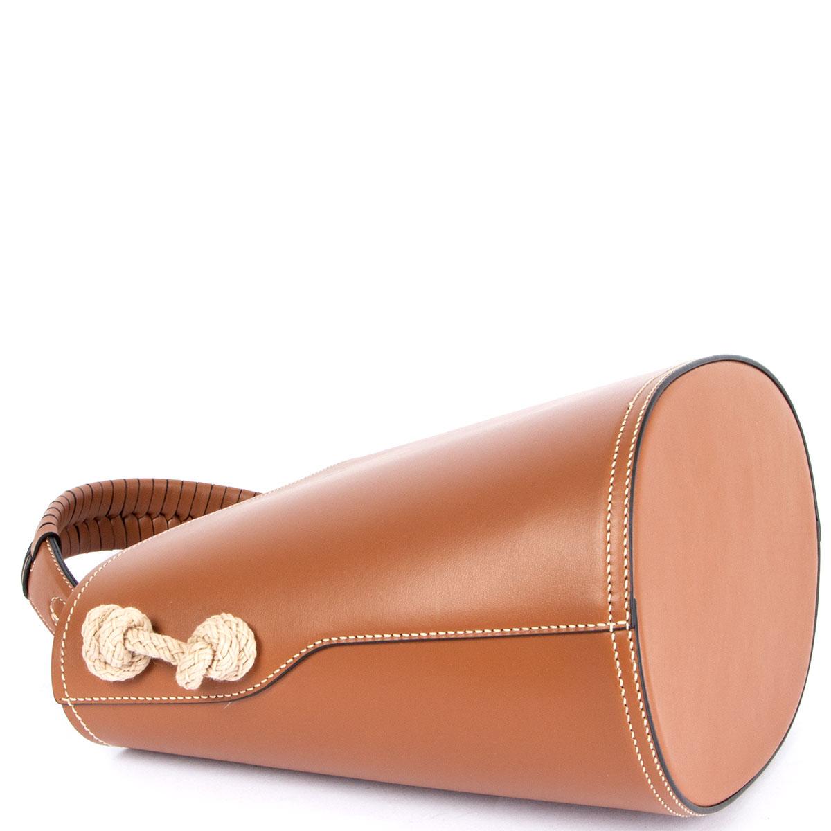 PRADA cognac brown leather TAMBOUR Bucket Bag w Rope Detail In Excellent Condition In Zürich, CH