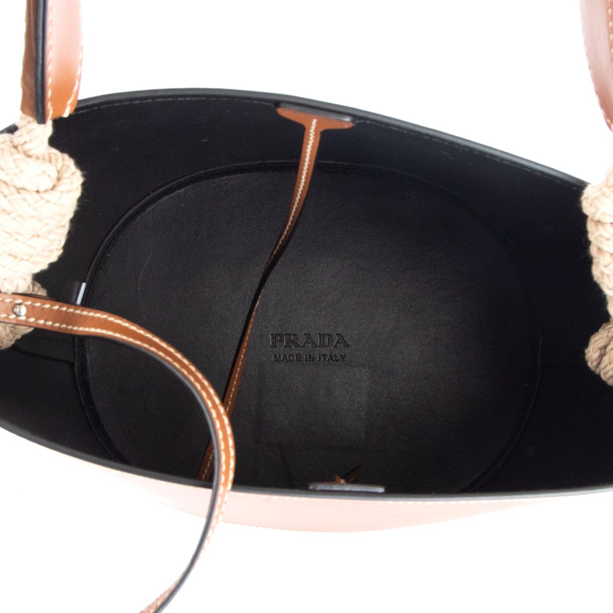 PRADA cognac brown leather TAMBOUR Bucket Bag w Rope Detail 1