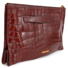 PRADA cognac brown MATTE CROCODILE Clutch Bag