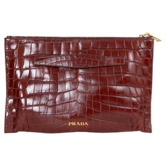 PRADA cognac brown MATTE CROCODILE Clutch Bag