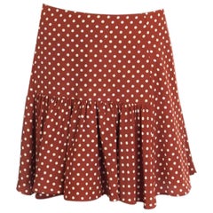 PRADA cognac brown silk POLKA DOT FLARED MINI Skirt 42 M