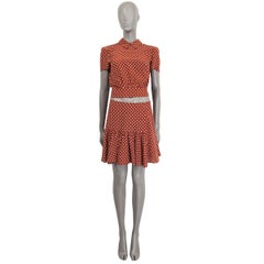 PRADA Chemisier POLKA DOT en soie marron cognac et blanc, 42 M