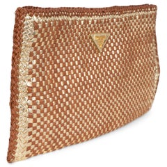 PRADA cognac & gold leather 2011 MADRAS WOVEN Clutch Bag