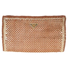 PRADA cognac & gold leather 2011 MADRAS WOVEN Clutch Bag