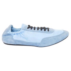 PRADA Collapse ReNylon light blue suede elasticized lowtop sneakers UK7 EU41