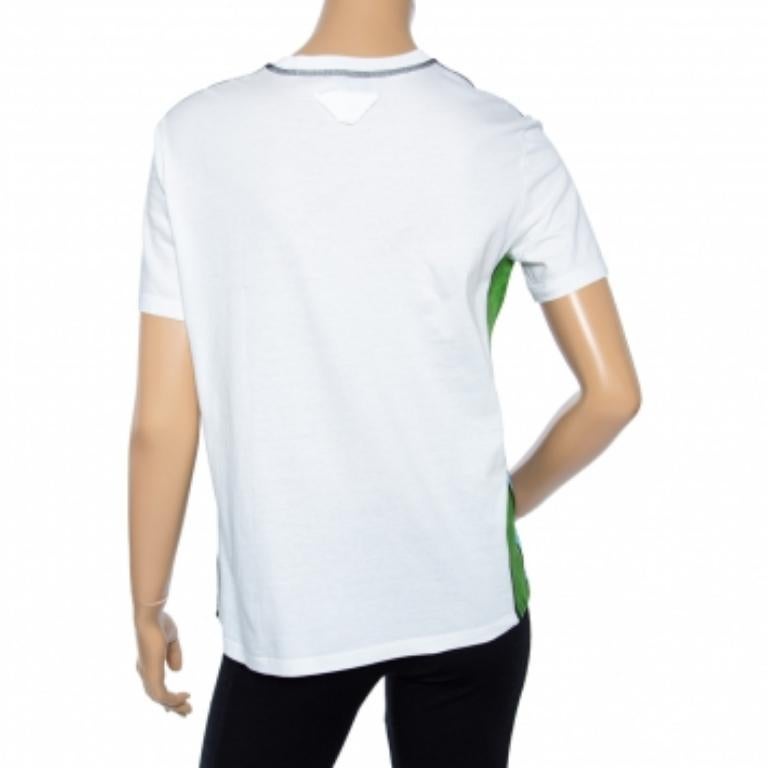 Blue Prada Colorblock Cactus Sombrero Print Cotton& Silk T-Shirt XS
