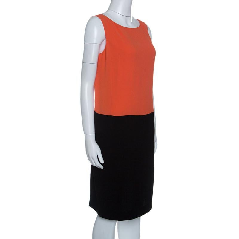 Orange Prada Colorblock Crepe Sleeveless Midi Dress M