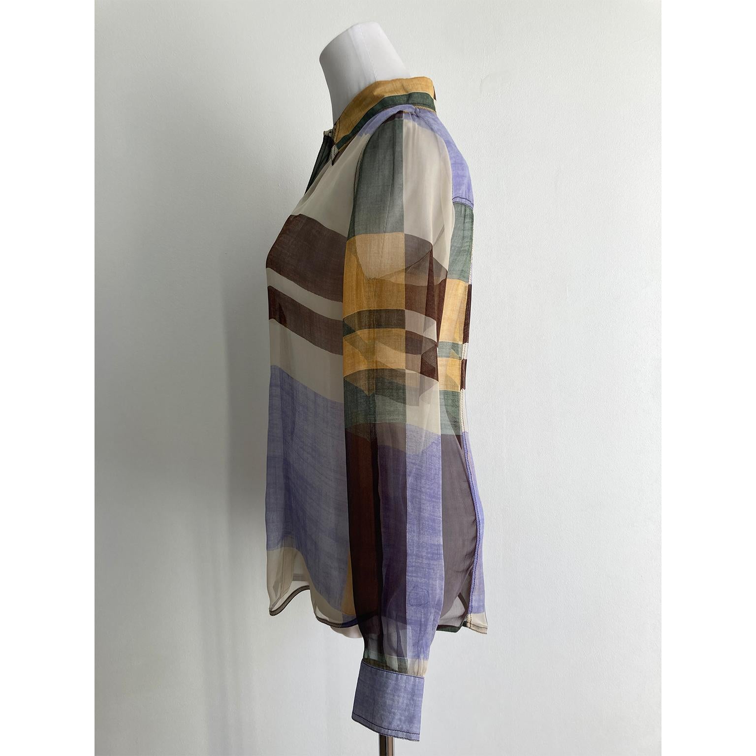 Gray Prada Colour Block Silk Shirt Blouse Iconic collection AW 1996