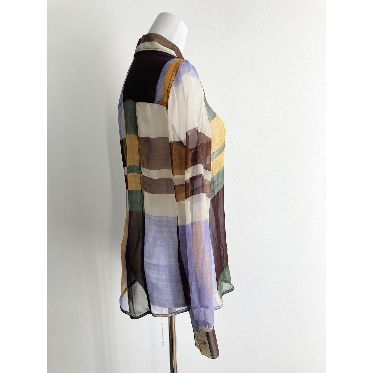 Women's Prada Colour Block Silk Shirt Blouse Iconic collection AW 1996